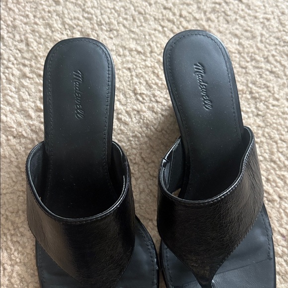 Madewell Deanna Thong 3" Wedge Heel Leather Sandal Black Sz 8 - Picture 4 of 7